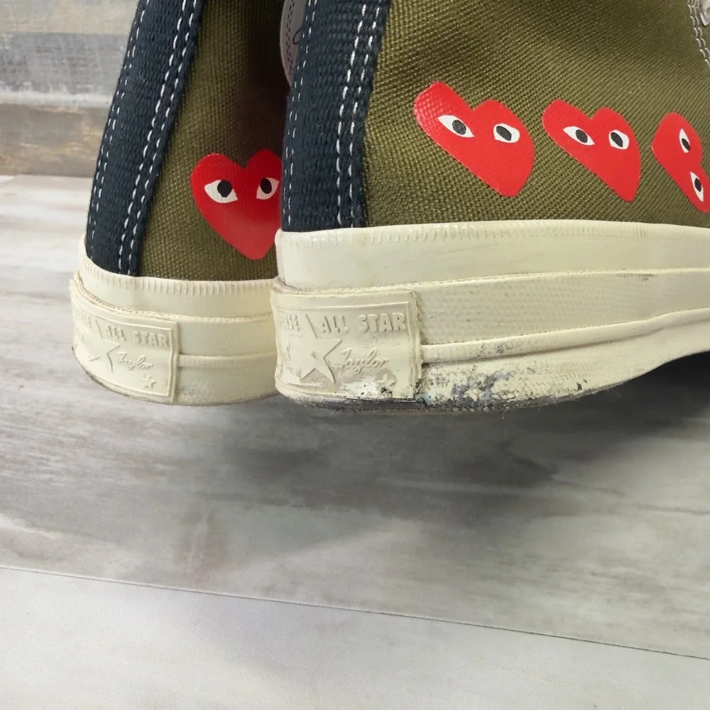 Converse Comme des Garcons PLAY Chuck 70 High Top Olive Green Size Mens 8 W 10 - Picture 9 of 11